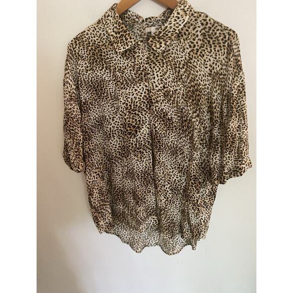 Amuse Society Tops - Amuse Society Womens Button Front Top Large Black Brown Leopard Print Viscose